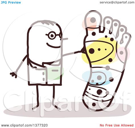 Clipart Of A Stick Male Doctor Discussing Foot Reflexology Royalty