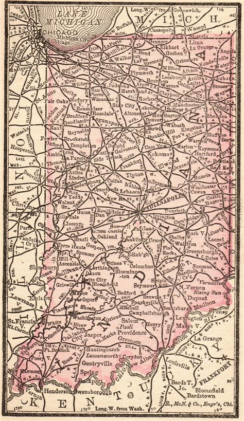 1888 Miniature Indiana Map Vintage Map Of Indiana State Map Gallery