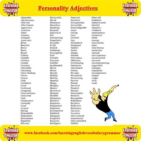 Personality Adjectives English Learn Site Personality Adjectives