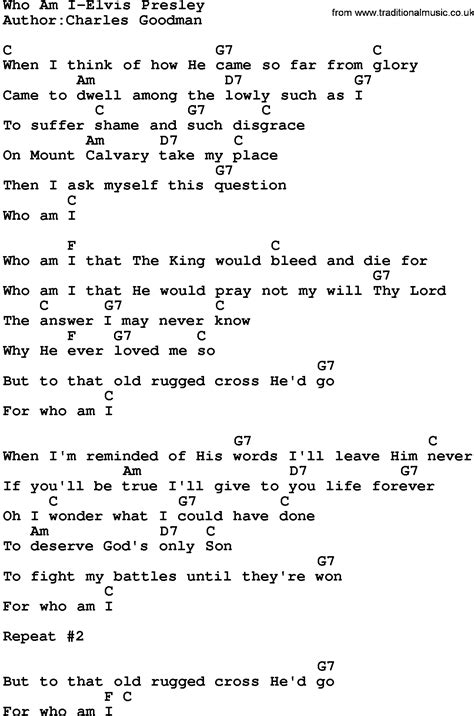 Country Musicwho Am I Elvis Presley Lyrics And Chords