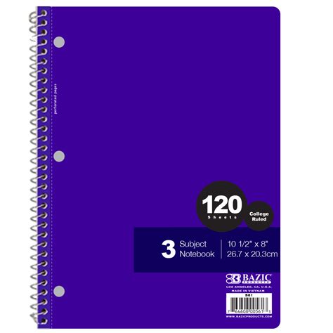 Wholesale 3 Subject College Ruled Spiral Notebooks Dollardays