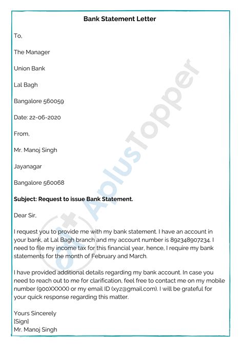 We are going to start a business operation in (area and city name) form (date). Bank Statement Letter | Format Sample and How To Write Bank Statement Letter? - A Plus Topper