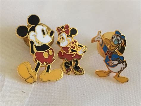Disney Lapel Pin Trio ~ Mickey Minnie And Donald Lapel Pins ~ Vintage Designs By