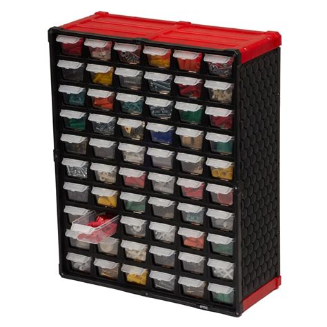 Tafco Product 60 Compartment Small Parts Organizer Red Dsor60trd The