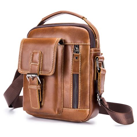 Men Classic Leather Handbag With Detachable Shoulder Strap