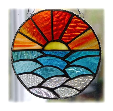 Sunset Ocean Waves Stained Glass Suncatcher £2250 Stained Glass Diy