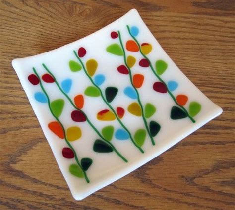 Blooming Branches On White Fused Glass Plate Fused Glass Plates