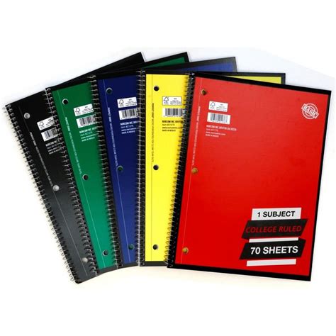 1 Subject College Ruled Solid Spiral Notebook Colors May Vary Norcom
