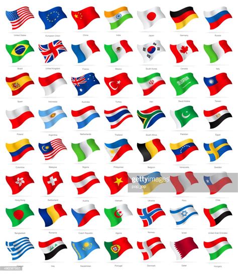 World Most Popular Waving Flags Illustration High Res Vector Graphic