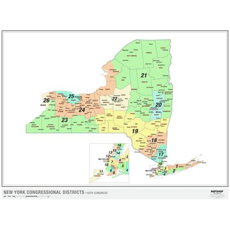 New York 2022 Congressional Districts Wall Map By Mapshop The Map Shop