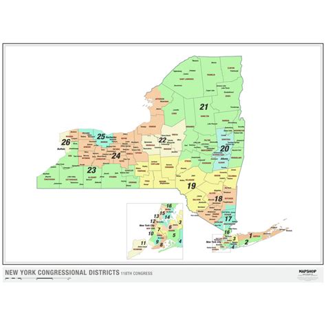 New York 2022 Congressional Districts Wall Map By MapShop The Map Shop