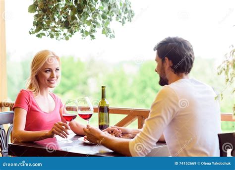 Joyful Loving Couple Having Date In Restaurant Stock Image Image Of
