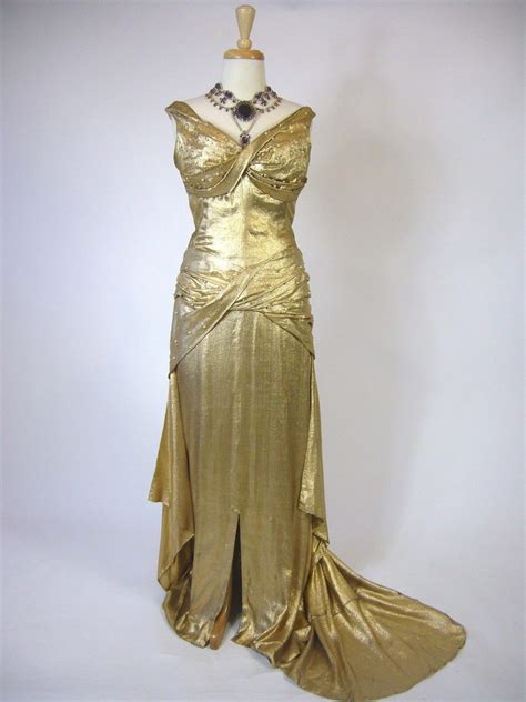 spectacular 1940s hollywood glamour silk luxurious gold lame ball gown dress hollywood gowns