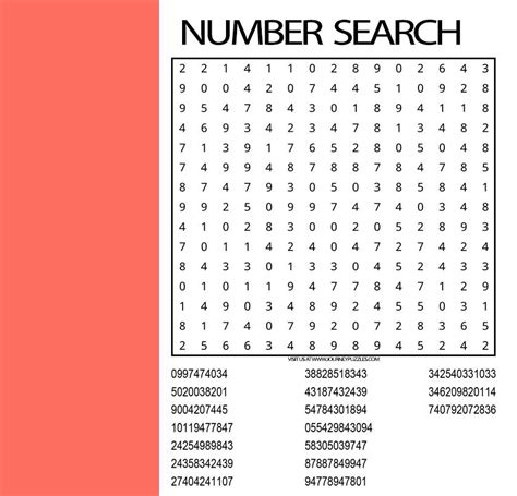 Number Search Puzzle For Adults Large Print Number Fun Character