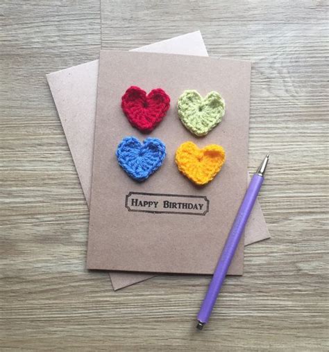 Crochet Love Heart Happy Birthday Card Kraft Card By Ways2crochet