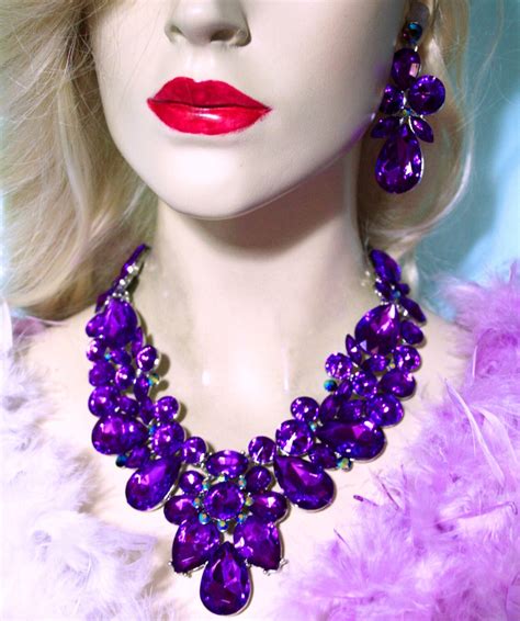 Purple Drag Queen V Shape Rhinestone Crystal Choker Necklace