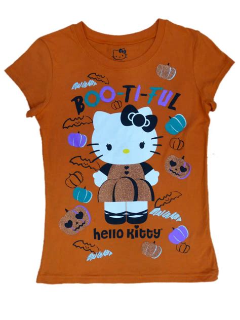 Hello Kitty Girls Orange Boo Ti Ful T Shirt Halloween Fitted Tee Shirt