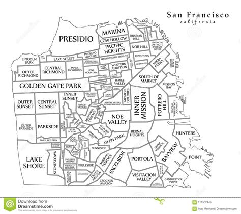 Modern Map San Francisco City Of The Usa Stock Vector Illustration