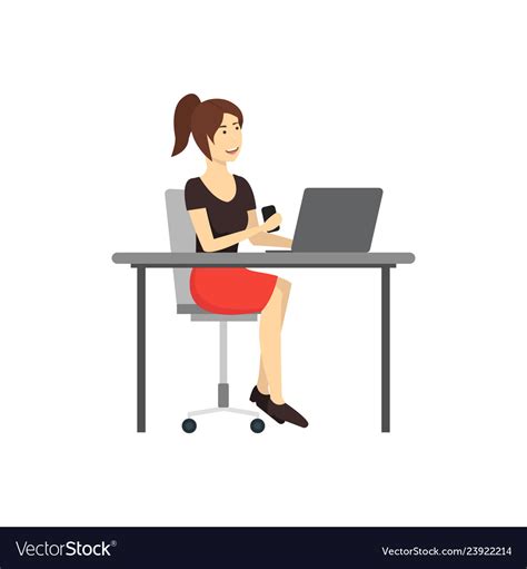 Cartoon Character Woman Works At The Computer Vector Image