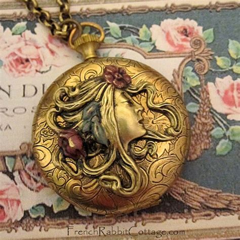 Alphonse Mucha Style Jewelry Locket Necklace Art Nouveau Etsy