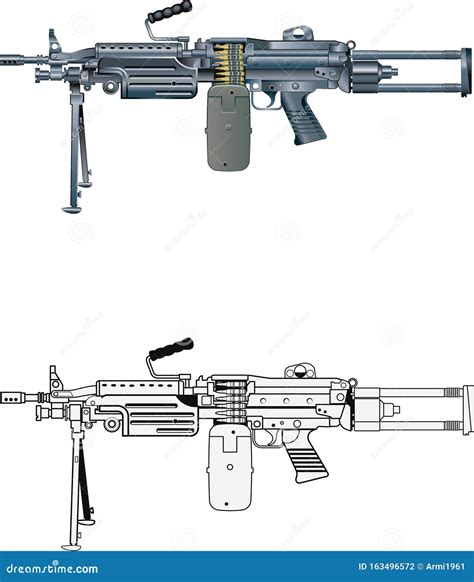 M249 Saw Light Machine Gun Vector Illustration