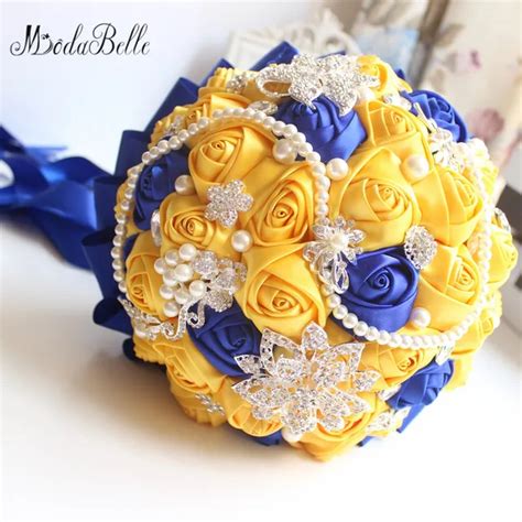 Modabelle Jaune Royal Bleu Bouquets De Mariage Avec Cristal Bouquets De