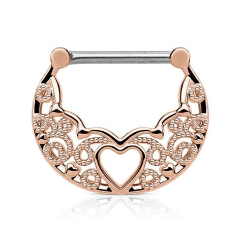 Pair Hollow Heart Filigree Nipple Rings Shields Jsw Body Jewelry