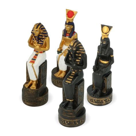 Ancient Egyptian Chess Pieces In Alabaster And Hand Painted Resin