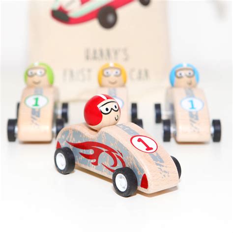 Wooden Pull Back Race Car With Personalised Bag By Red Berry Apple