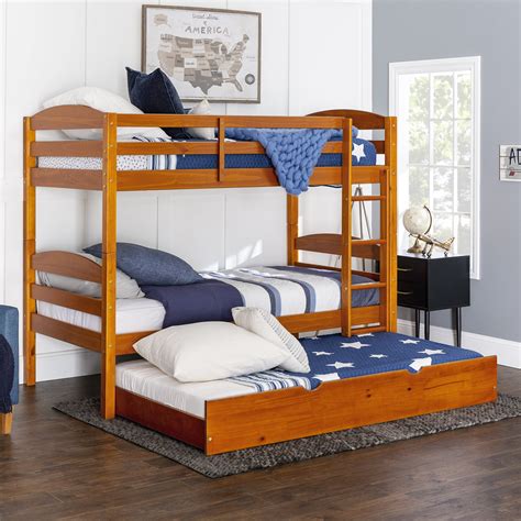 Solid Wood Twin Over Twin Honey Bunk Bed With Storagetrundle Bed By Manor Park
