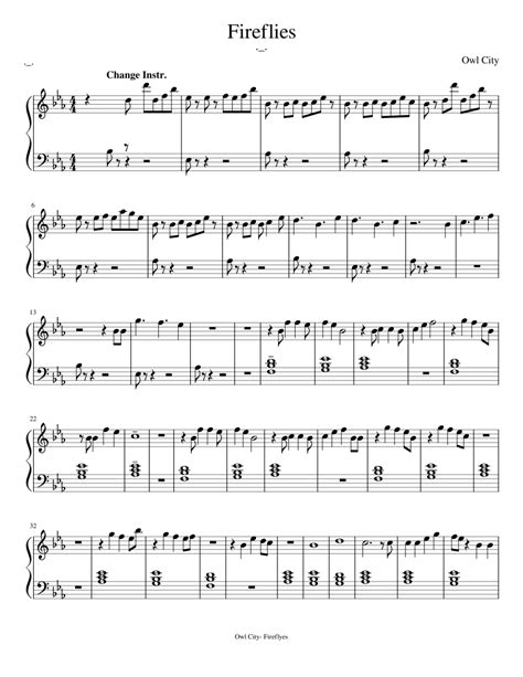 Fireflies Sheet Music For Piano Solo