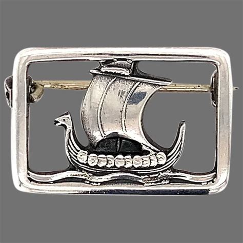 Danish 830 Silver Viking Ship Pin By Carl Frydensb Ruby Lane