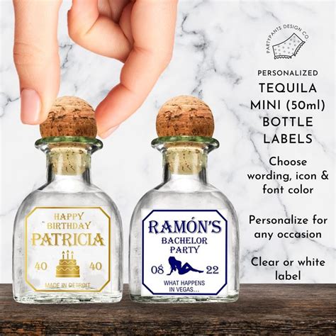 Personalized Tequila Mini 50ml Shot Bottle Labels White Or Etsy In