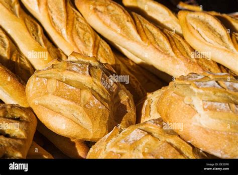 Fresh Loaves Of Bread At A Market In Provence France Europe Stock