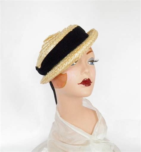 vintage 1940s hat tilt straw boater betmar etsy straw boater 1940s hats boater