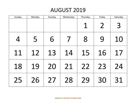 Free Printable Calendar Big Numbers Calendar Printables Free Templates
