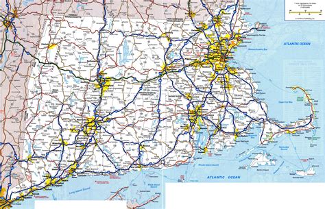 Laminated Map Large Detailed Roads And Highways Map Of Massachusetts Connecticut And Rhode