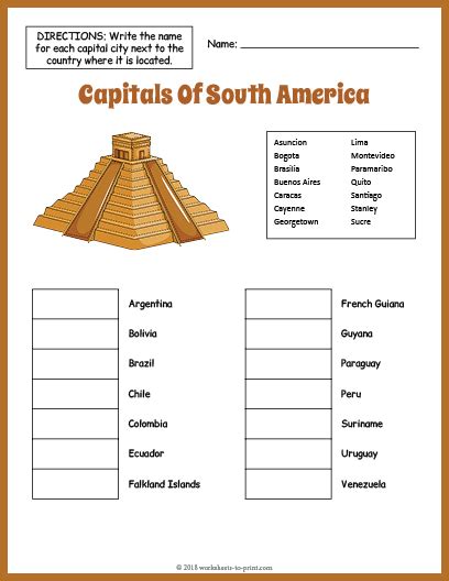 Capitals Of South America Geography Worksheet