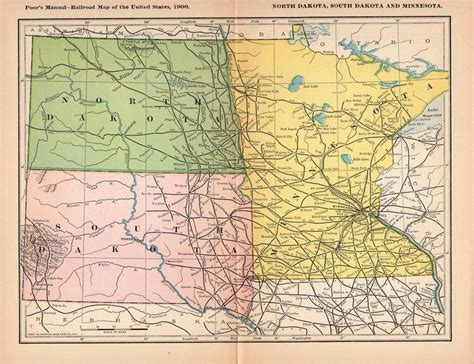 1900 Antique North South Dakota Minnesota Railroad Map Etsy South