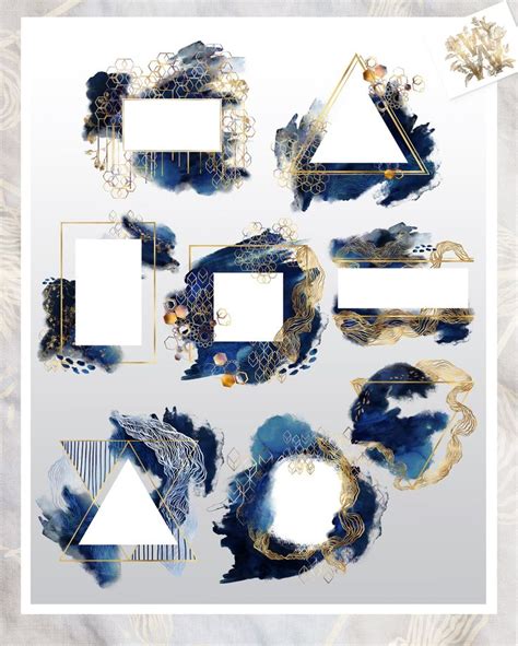 Blue And Gold Abstract Shapes With White Frames On The Top Bottom And