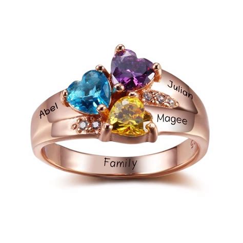 Personalized Engrave Jewelry 3 Birthstone Mothers Rings 925 Sterling