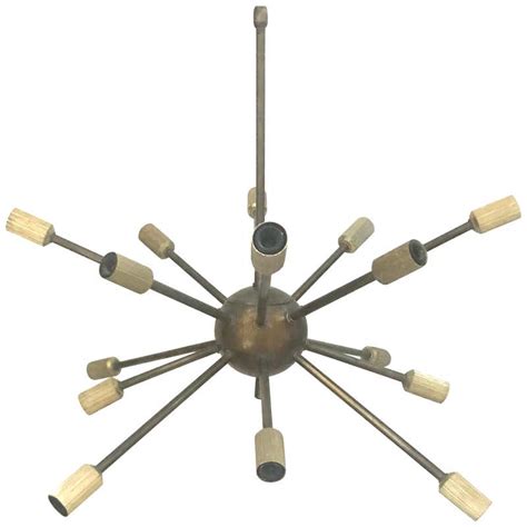 Sculptural 1950s Italian Brass Sputnik Sixteen Light Chandelier For