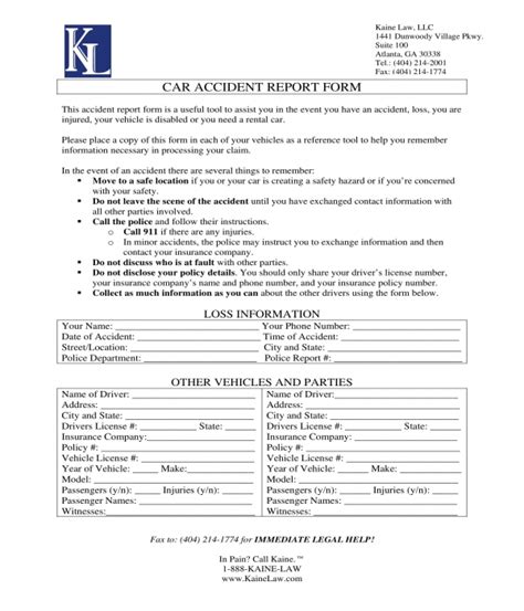 Sample Of A Car Accident Report