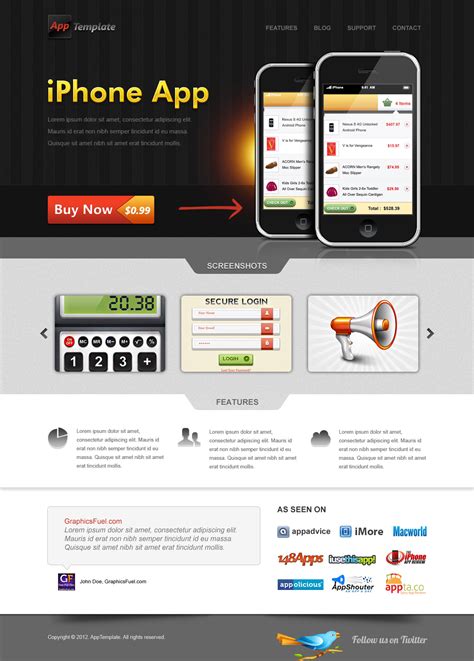 Website template or landing page, and discover more than 15 million professional graphic resources on freepik. iPhone App website template (PSD) - GraphicsFuel