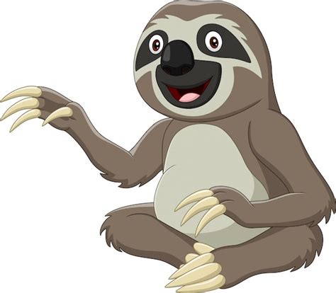 Cartoon Funny Sloth Sitting And Waving Hand Premium Vector