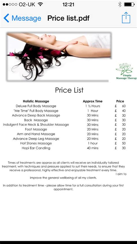 Price List Message Therapy Holistic Massage Massage Marketing Massage Business Price List