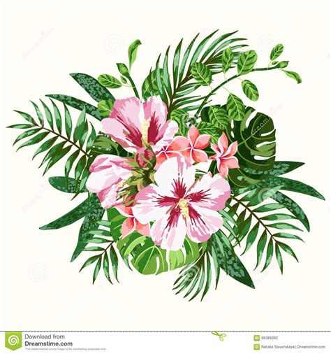 Bouquet Of Tropical Flowers Stock Vector Illustration Of Hawaii