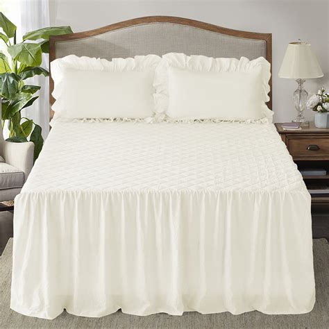 Homechoice 3 Piece Shabby Chic Queen Ruffle Skirt Bedspread Coverlet Ivory 30 Inches Ruffle