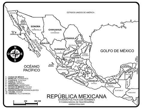 Mapa República Mexicana Con Nombres Y División Política Para