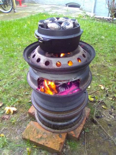 Mecor fire pit with cooking grate & wheels, 28 round mosaic fire pits outdoor wood burning, steel bbq grill firepit bowl with spark screen cover log grate fire poker, adjustable three height. Amazing Wheel Rim Fire Pit Design Ideas - Engineering ...